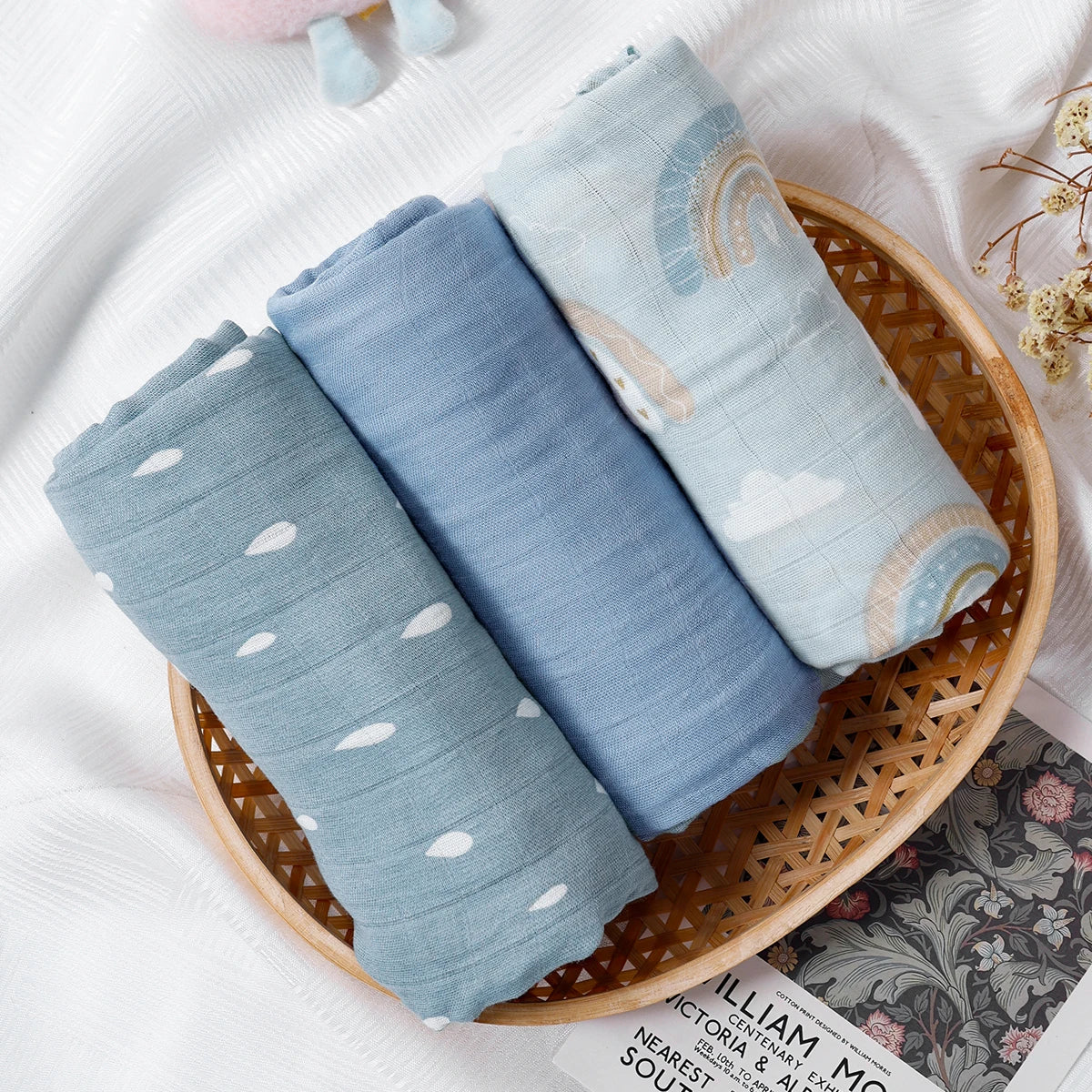 3PCS Bamboo Cotton Muslin Swaddle Blankets,Soft Baby Sleeping Baby Quilt,