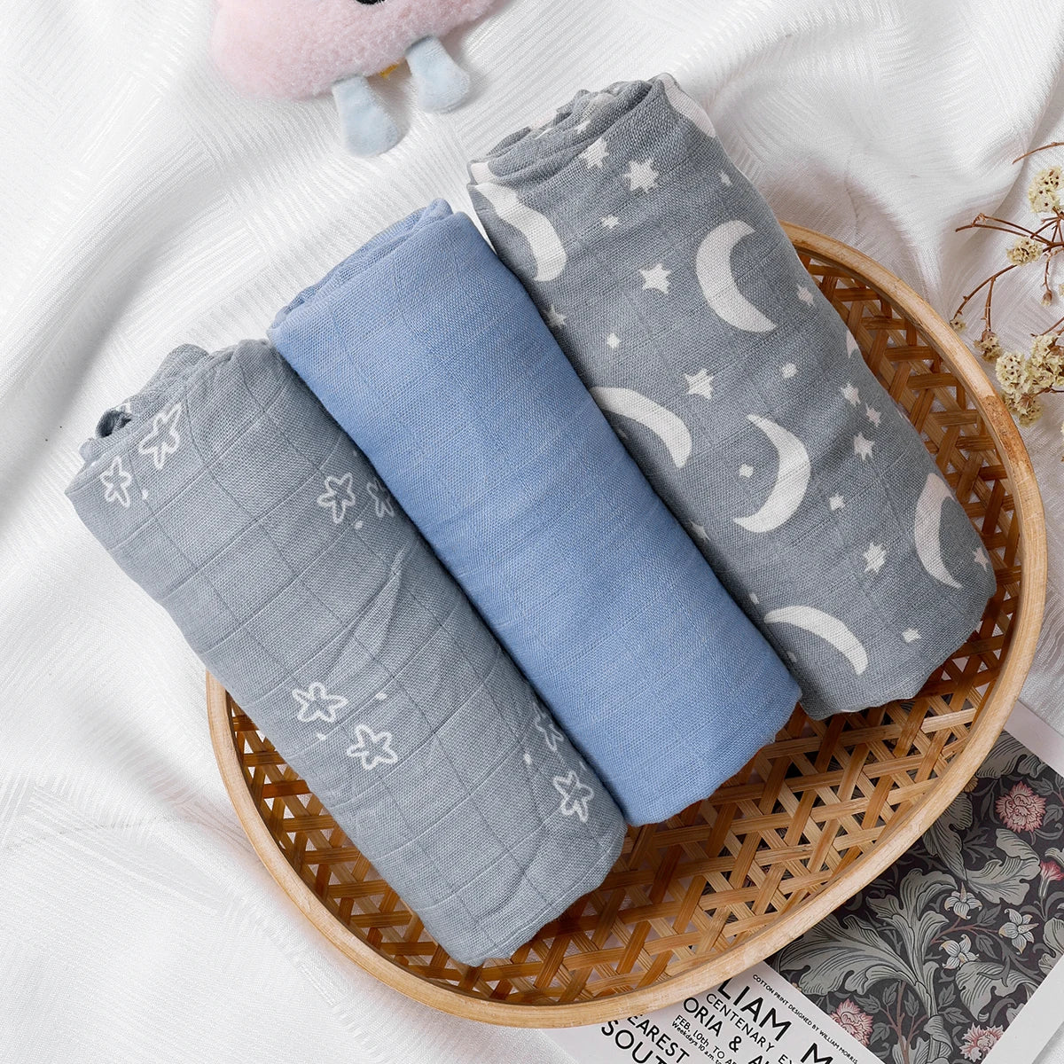 3PCS Bamboo Cotton Muslin Swaddle Blankets,Soft Baby Sleeping Baby Quilt,