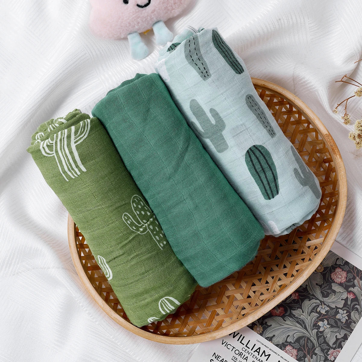 3PCS Bamboo Cotton Muslin Swaddle Blankets,Soft Baby Sleeping Baby Quilt,
