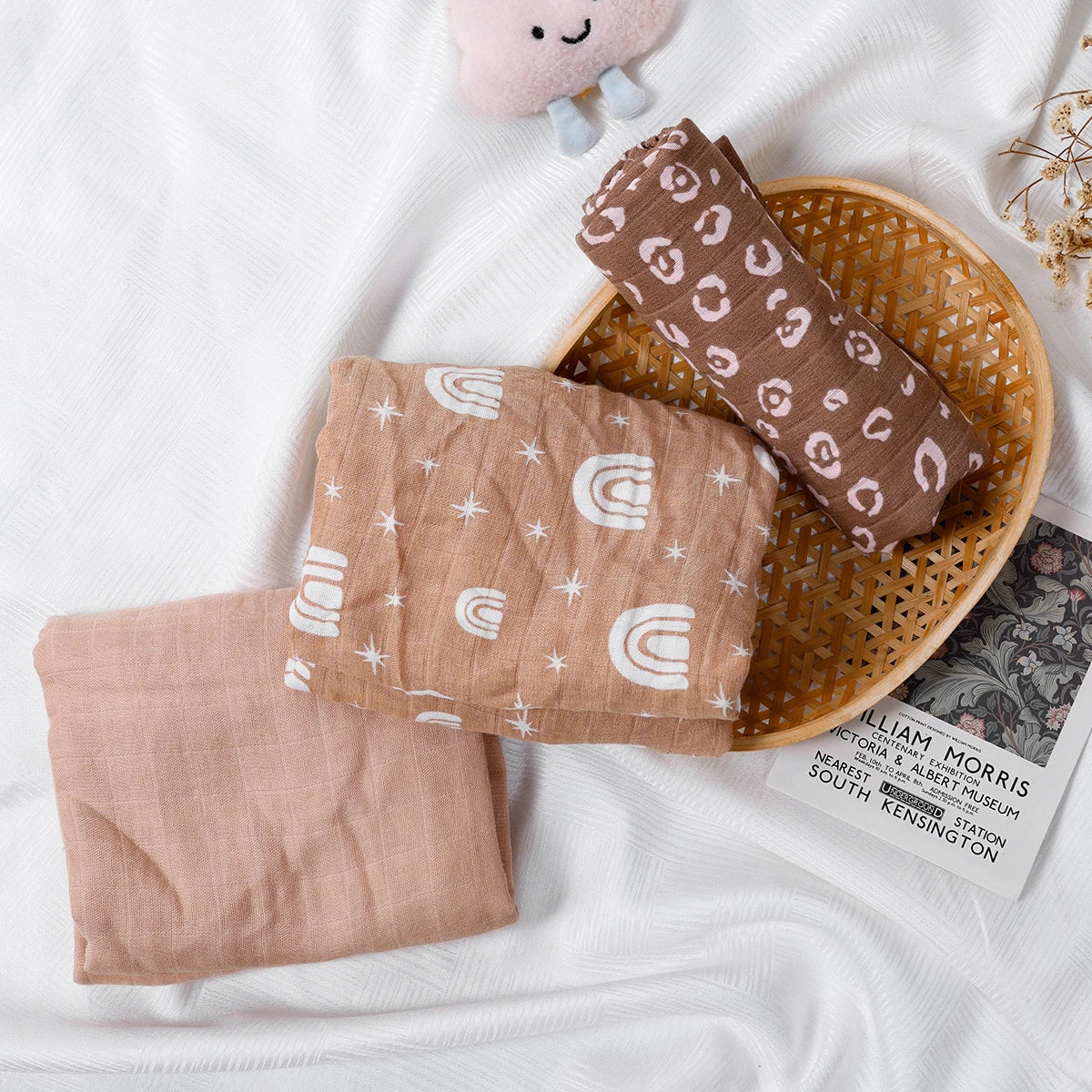 3PCS Bamboo Cotton Muslin Swaddle Blankets,Soft Baby Sleeping Baby Quilt,