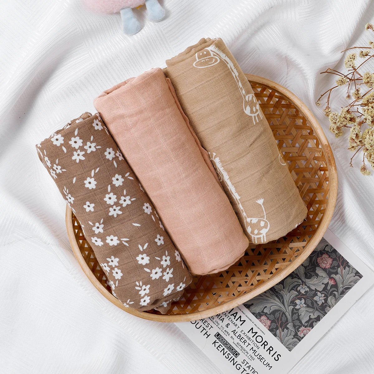 3PCS Bamboo Cotton Muslin Swaddle Blankets,Soft Baby Sleeping Baby Quilt,