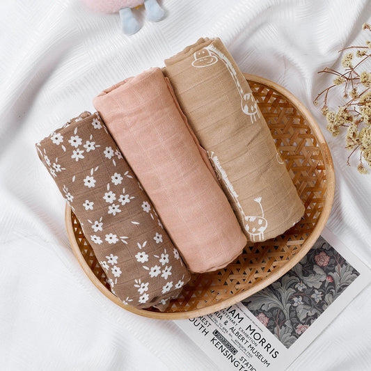 3PCS Bamboo Cotton Muslin Swaddle Blankets,Soft Baby Sleeping Baby Quilt,