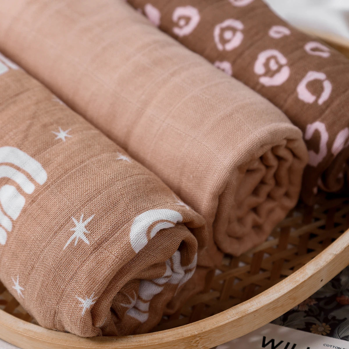 3PCS Bamboo Cotton Muslin Swaddle Blankets,Soft Baby Sleeping Baby Quilt,